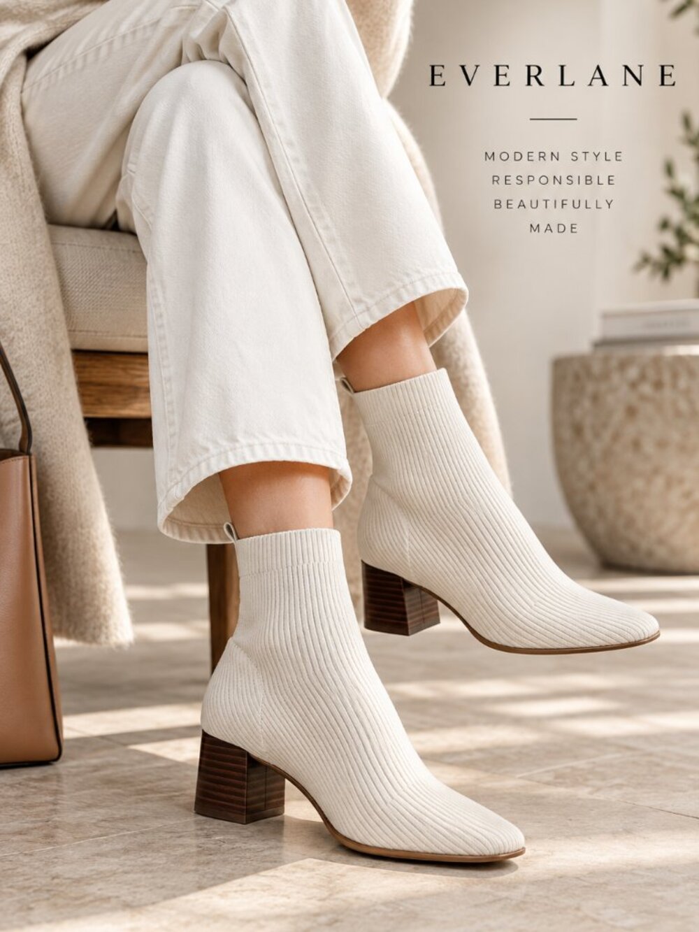 EVERLANE The Glove Boot Oatmeal Wool Knit Ankle Boots Size 8